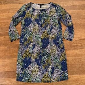BCBG MAXAZRIA blue yellow floral 3/4 sleeve mini shift dress size small S
 b57